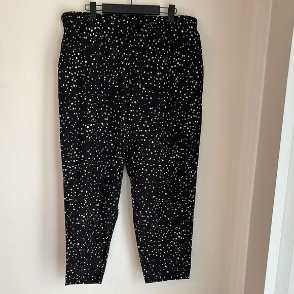 Eileen Fisher Women organic cotton Black & White Polka Dot pull on Pants large - Picture 1 of 10